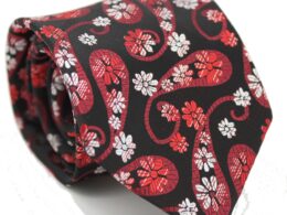 Mens Dads Classic Red Floral Pattern Business Casual Necktie & Hanky Set DF-7