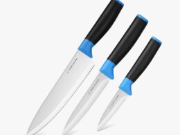 Duo-Grip 3 Piece Kitchen Knife Set With Blade Guards, Blue