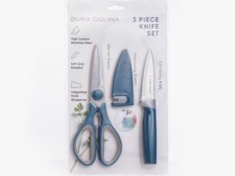 3 Piece Kitchen Knife Set - Paring Knife, Blade Guard with Built in Sharpener, and Multi Purpose Shears