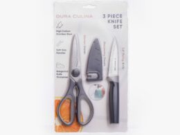3 Piece Kitchen Knife Set - Paring Knife, Blade Guard with Built in Sharpener, and Multi Purpose Shears