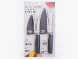 2 Piece Kitchen Knife Set- Paring, and Utility Knife with Matching Blade Guards with Built in Sharpener