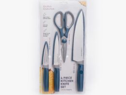 4 Piece Kitchen Knife Set- Chef, Utility, Paring, Multi Purpose Shears, and Matching Blade Guards