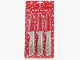 3-Piece Festive Holiday Paring Knife Set with Blade Guards, Snow Flakes
