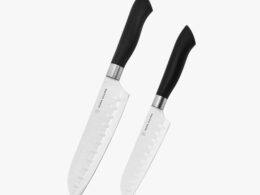 2 Piece Santoku Knife Set with Matching Blade Guards, Black