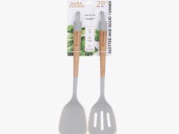 2-Piece Solid & Slotted Turner Set – Acacia Wood Handles, Non-Stick Safe Nylon Heads, Soft Grip Handles, Heat Resistant
