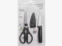 3 Piece Kitchen Knife Set - Paring Knife, Blade Guard with Built in Sharpener, and Multi Purpose Shears