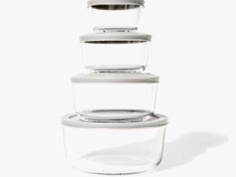 Glass Food Storage Containers - 8 Piece (4 Containers + 4 Lids) Round Nesting Space-Saving Set