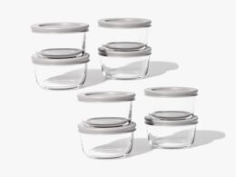 Glass Food Storage Containers - 16 Piece 7oz Set (8 Containers + 8 Lids), Grey