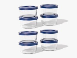 Glass Food Storage Containers - 16 Piece 7oz Set (8 Containers + 8 Lids), Blue