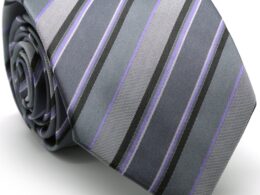 Mens Dads Classic Grey Striped Pattern Business Casual Necktie & Hanky Set DO-4