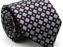 Mens Dads Classic Grey Geometric Pattern Business Casual Necktie & Hanky Set E-6