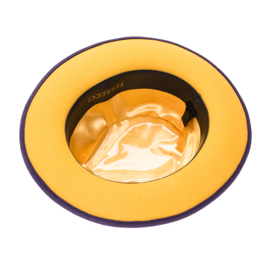 Grayson Fedora Crushable 100 % Australian Wool Traveler Two Tone Purple And Gold Bottom Hat - Image 5