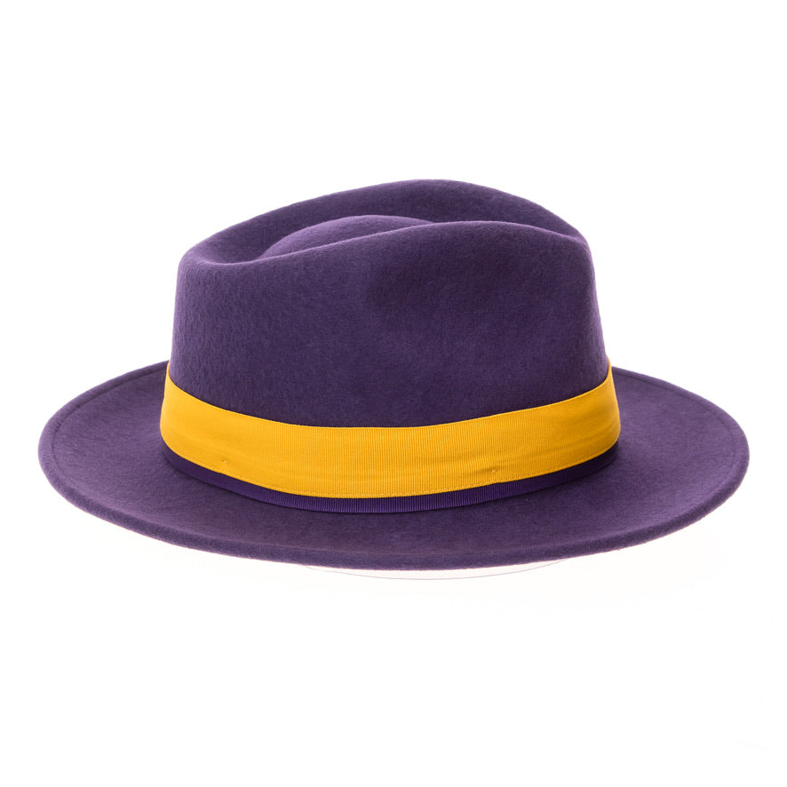 Grayson Fedora Crushable 100 % Australian Wool Traveler Two Tone Purple And Gold Bottom Hat - Image 4
