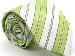 Mens Dads Classic Green Striped Pattern Business Casual Necktie & Hanky Set F-9