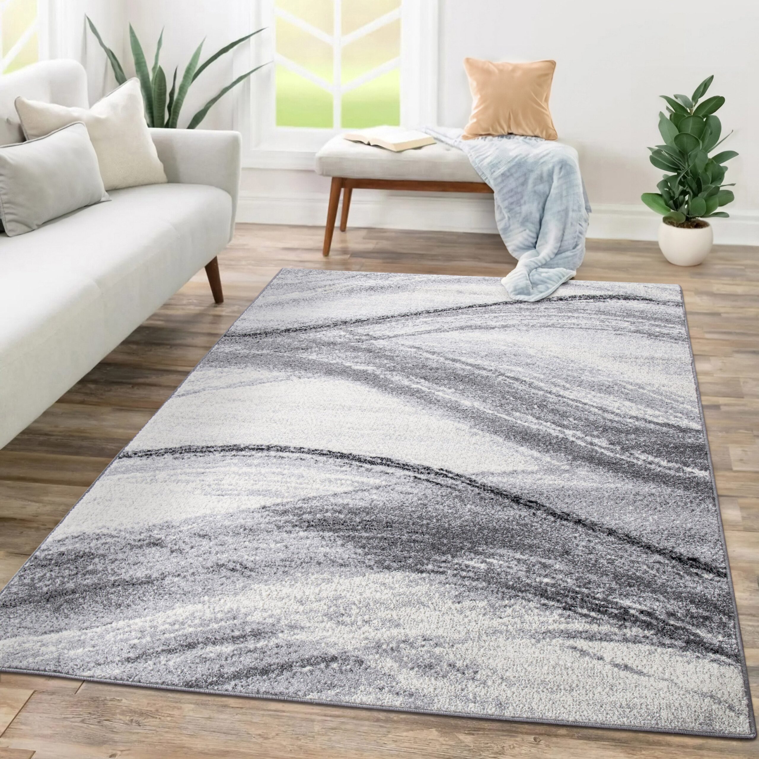 Modern Area Rug Fiesta with Artistic Waves in Grey Tones - Image 5