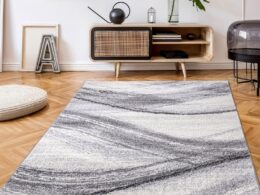 Modern Area Rug Fiesta with Artistic Waves in Grey Tones