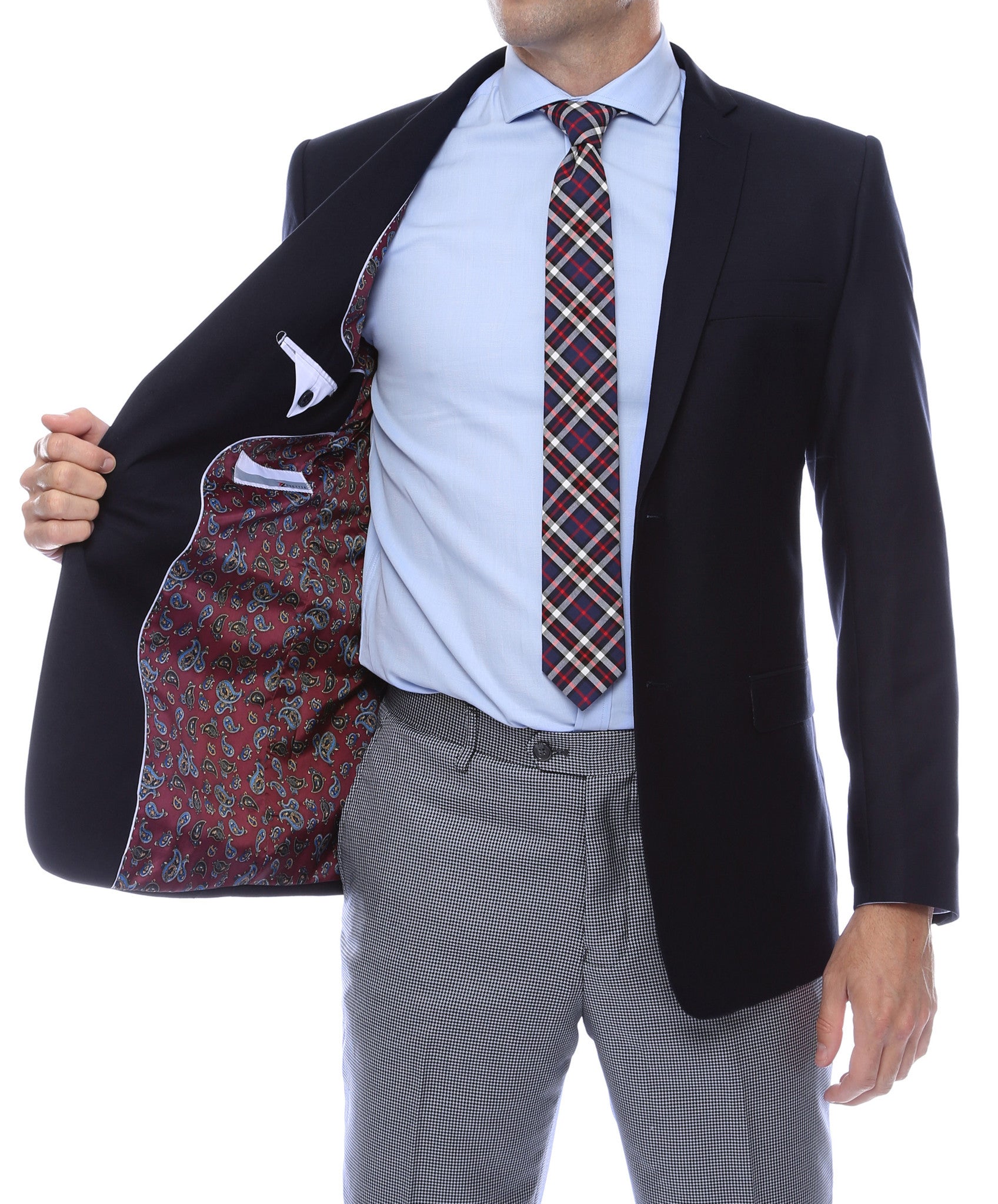 Finn Gold Button Slim Fit Navy Blazer - Image 3