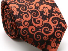 Mens Dads Classic Orange Paisley Pattern Business Casual Necktie & Hanky Set FO-5