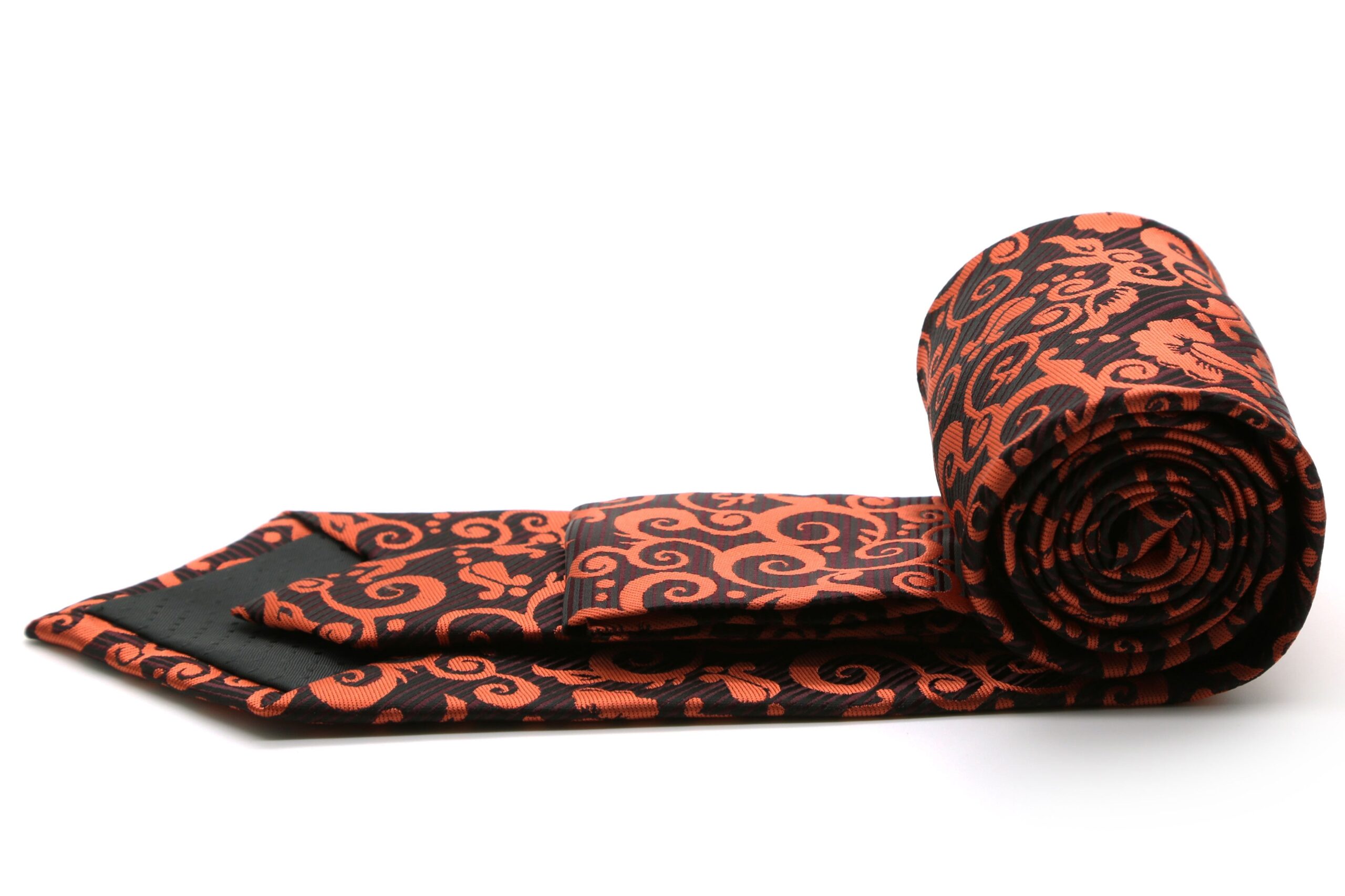 Mens Dads Classic Orange Paisley Pattern Business Casual Necktie & Hanky Set FO-5 - Image 2