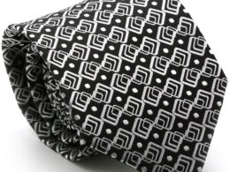 Mens Dads Classic Black Geometric Pattern Business Casual Necktie & Hanky Set G-1