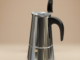 Stainless Steel Hand-Pushed Moka Pot – 6-Cup (Italian Style Stovetop Coffee Maker)