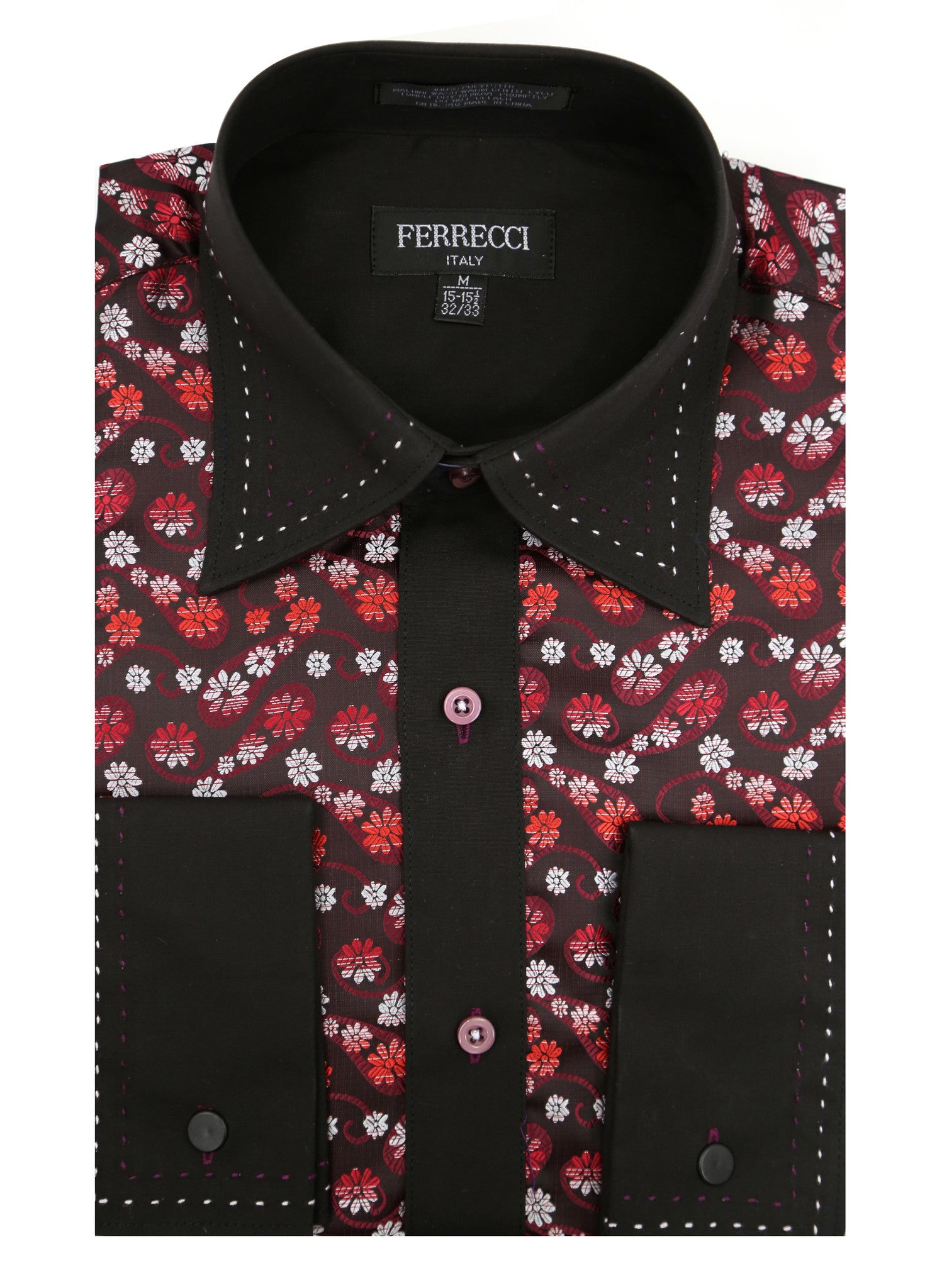 Ferrecci Men's Satine Hi-1001 Red & Black Flower Button Down Dress Shirt - Image 15