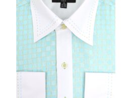 Ferrecci Men's Satine Hi-1004 Turquoise Circle Pattern Button Down Dress Shirt