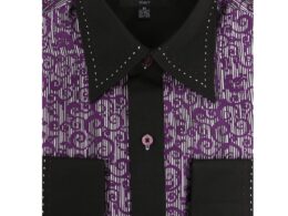 Ferrecci Men's Satine Hi-1007 Purple Scroll Pattern Button Down Dress Shirt