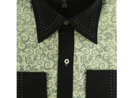 Ferrecci Men's Satine Hi-1008 Green Scroll Pattern Button Down Dress Shirt