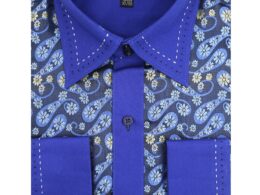 Ferrecci Men's Satine Hi-1009 Paisley Flower Blue Button Down Dress Shirt