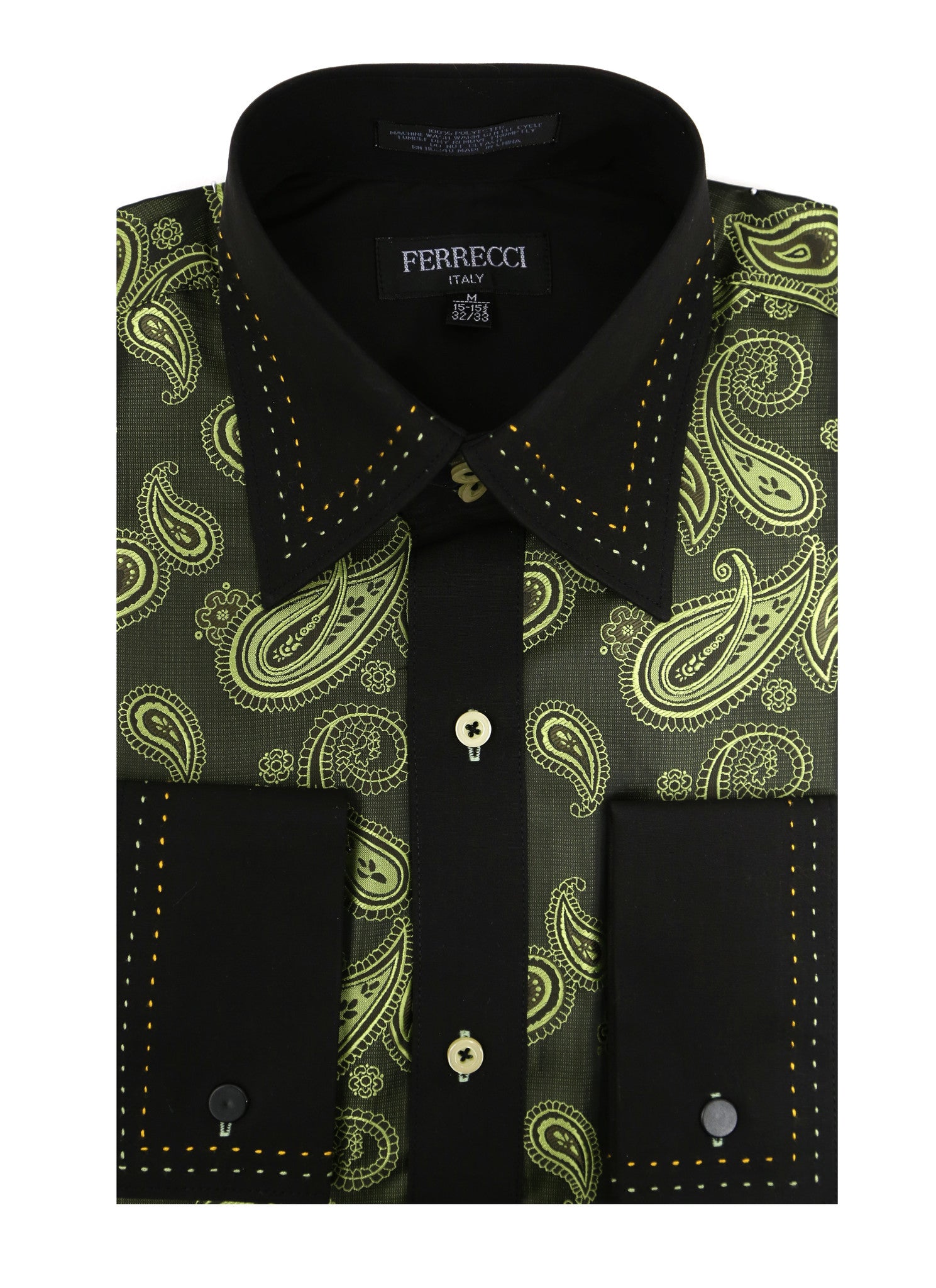 Ferrecci Men's Satine Hi-1010 Green Paisley Button Down Dress Shirt - Image 15