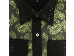 Ferrecci Men's Satine Hi-1010 Green Paisley Button Down Dress Shirt