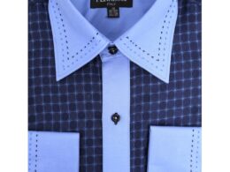 Ferrecci Men's Satine Hi-1011 Blue Repeated Circle Pattern Button Down Dress Shirt