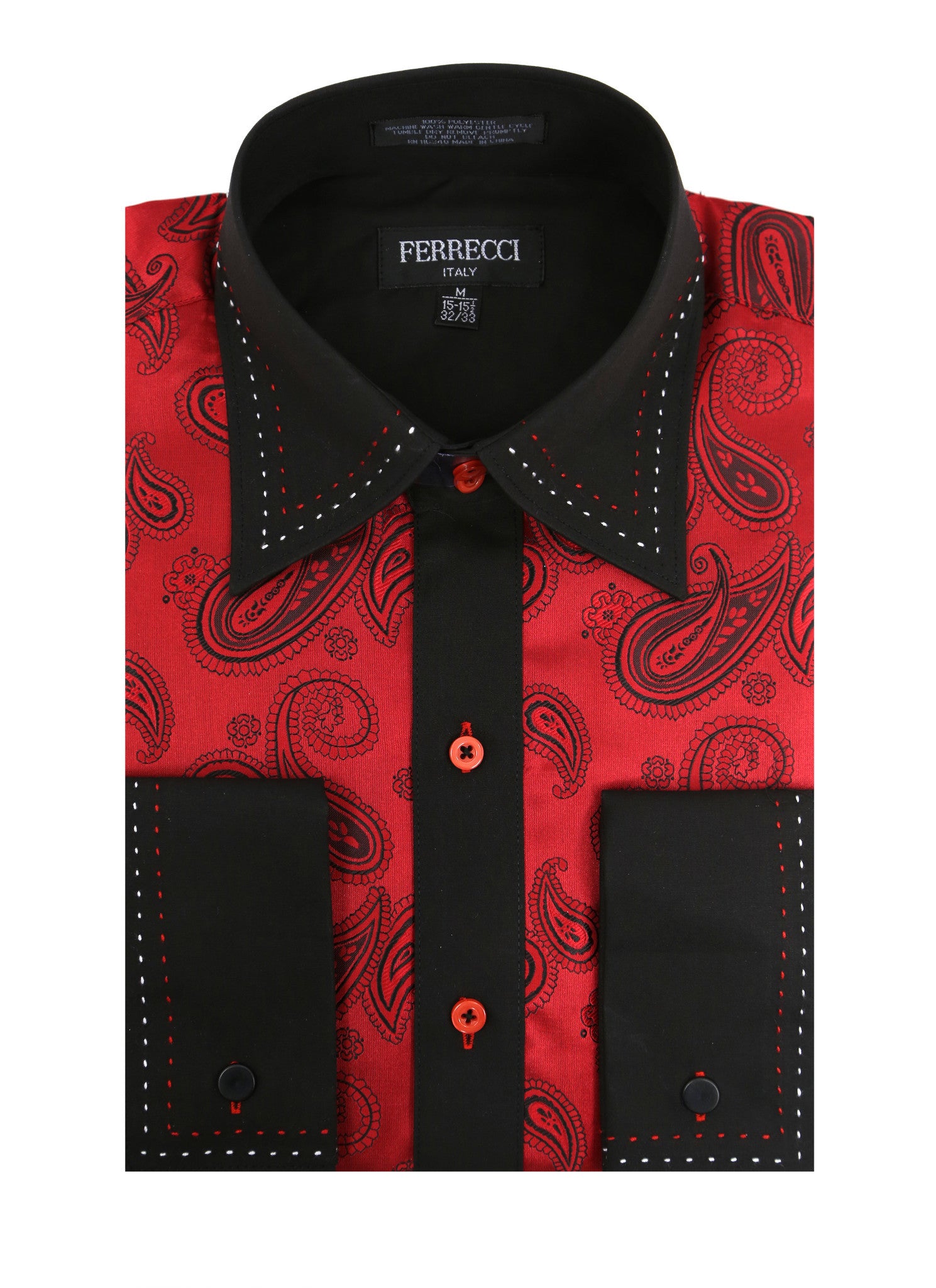 Ferrecci Men's Satine Hi-1012 Red Black Paisley Button Down Dress Shirt - Image 11