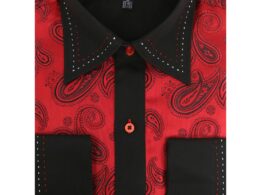 Ferrecci Men's Satine Hi-1012 Red Black Paisley Button Down Dress Shirt