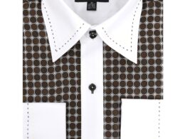 Ferrecci Men's Satine Hi-1022 Brown Circle Pattern Button Down Dress Shirt