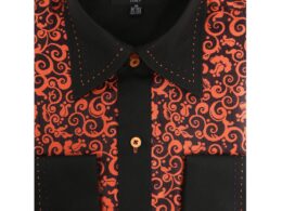 Ferrecci Men's Satine Hi-1024 Black & Orange Scroll Pattern Button Down Dress Shirt