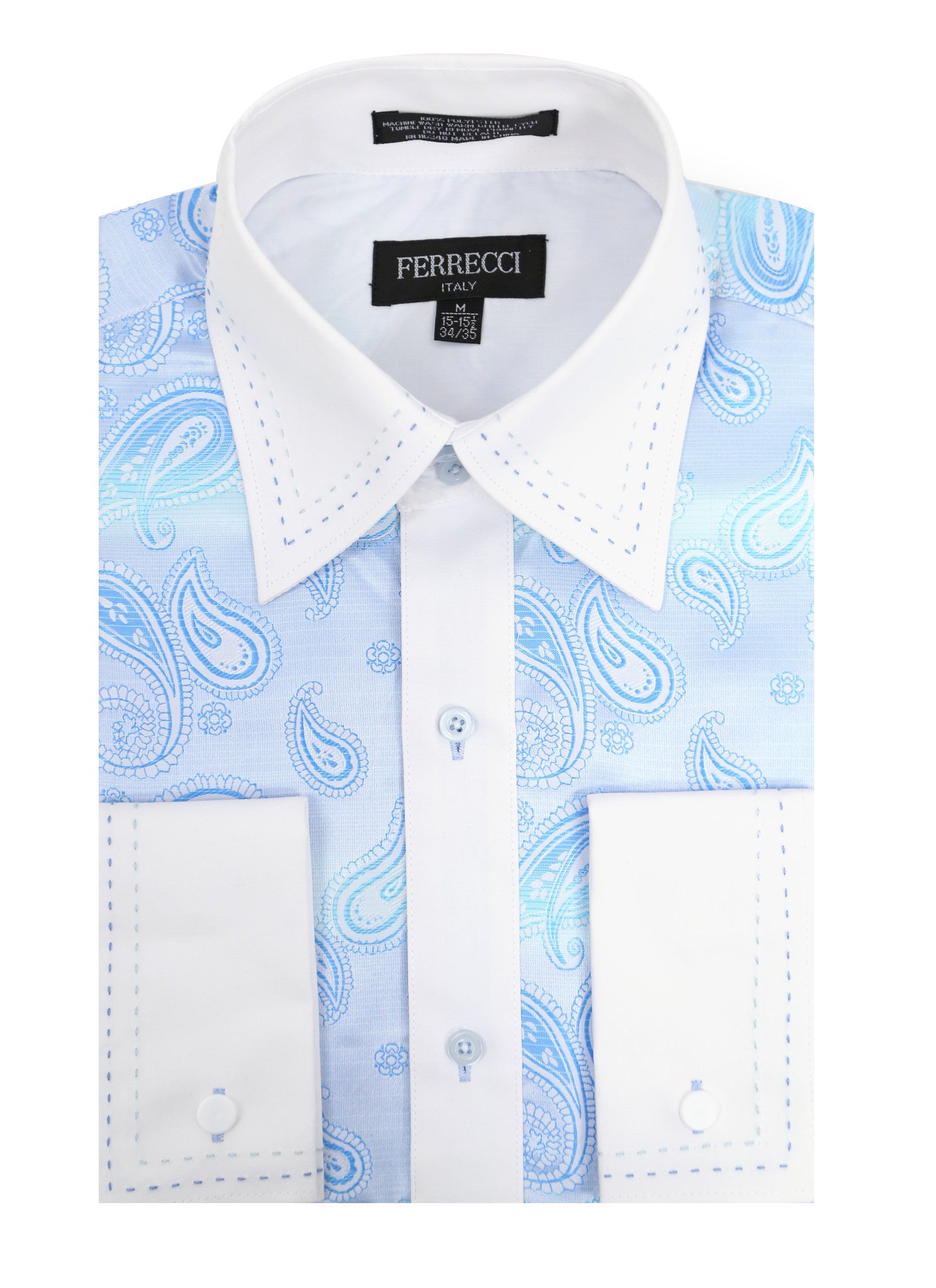 Ferrecci Men's Satine Hi-1025 Turquise Paisley Button Down Dress Shirt - Image 17