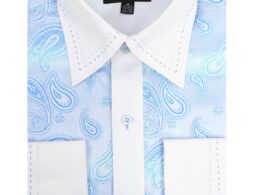 Ferrecci Men's Satine Hi-1025 Turquise Paisley Button Down Dress Shirt