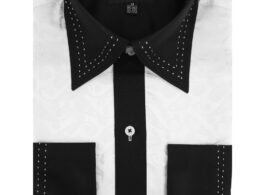 Ferrecci Men's Satine Hi-1033 White Paisley Pattern Button Down Dress Shirt