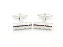 Silvertone Brass Ridgid Cylinder Cuff Links With Jewelry Box