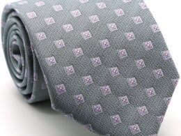 Mens Dads Classic Grey Geometric Pattern Business Casual Necktie & Hanky Set KO-5