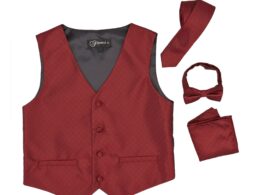 Premium Boys Burgundy Red Diamond Vest 300 Set