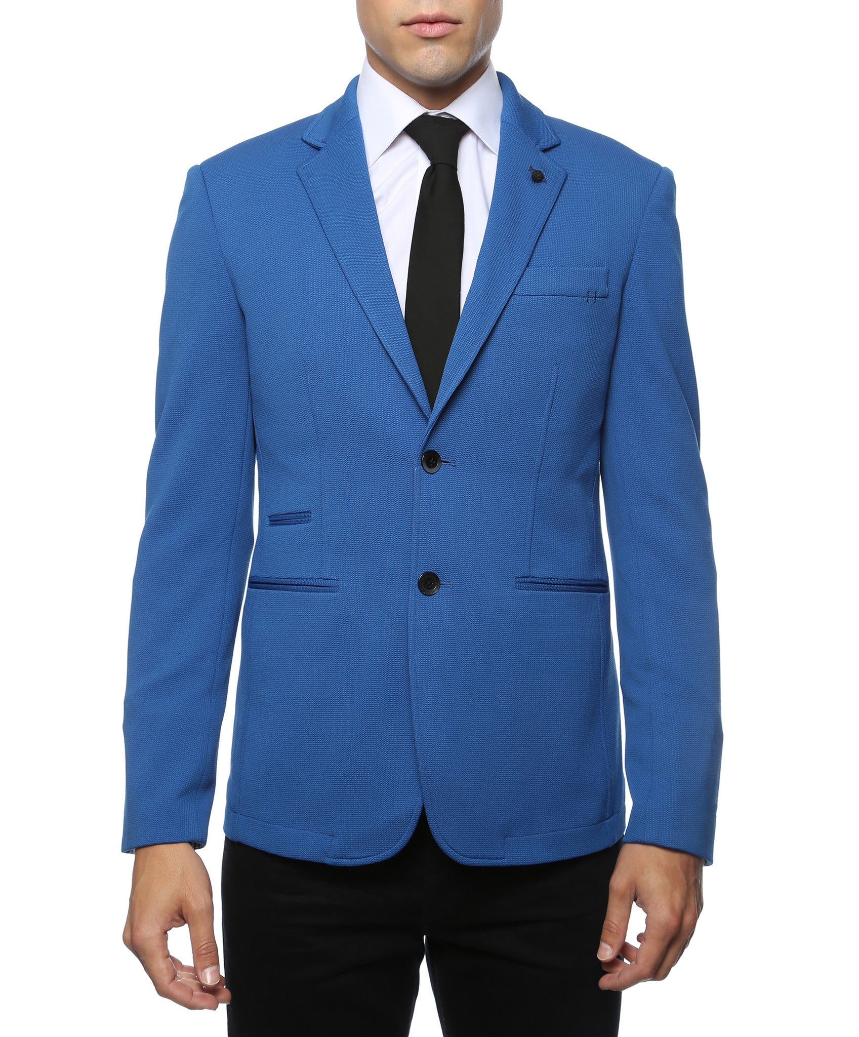 Modena Royal Blue Knit Slim Fit Blazer - Image 17