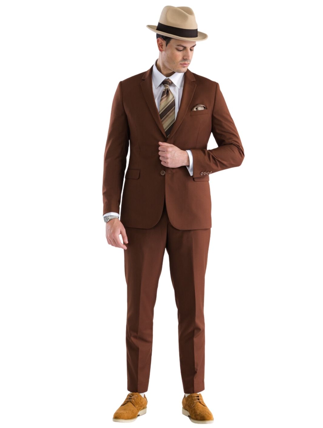Oslo Brown Slim Fit Notch Lapel 2 Piece Suit - Image 4