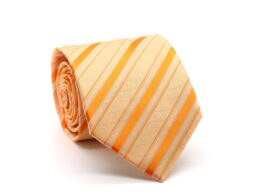 Ferrecci Mens Orange Striped Pattern Necktie with Handkerchief Set