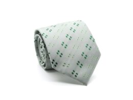 Ferrecci Mens Grey/Green Geo Pattern Necktie with Handkerchief Set