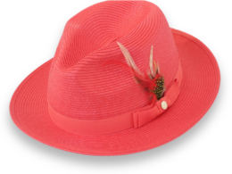 Tapa Crushable Straw Hat Fedora in Red