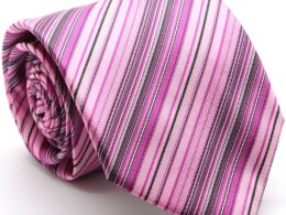 Mens Dads Classic Fuchsia Striped Pattern Business Casual Necktie & Hanky Set S-2
