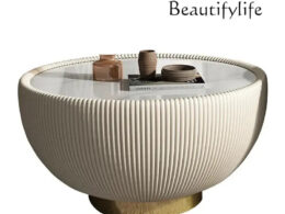 Italian Style Round Stone Coffee Table, Minimalist Luxury Design